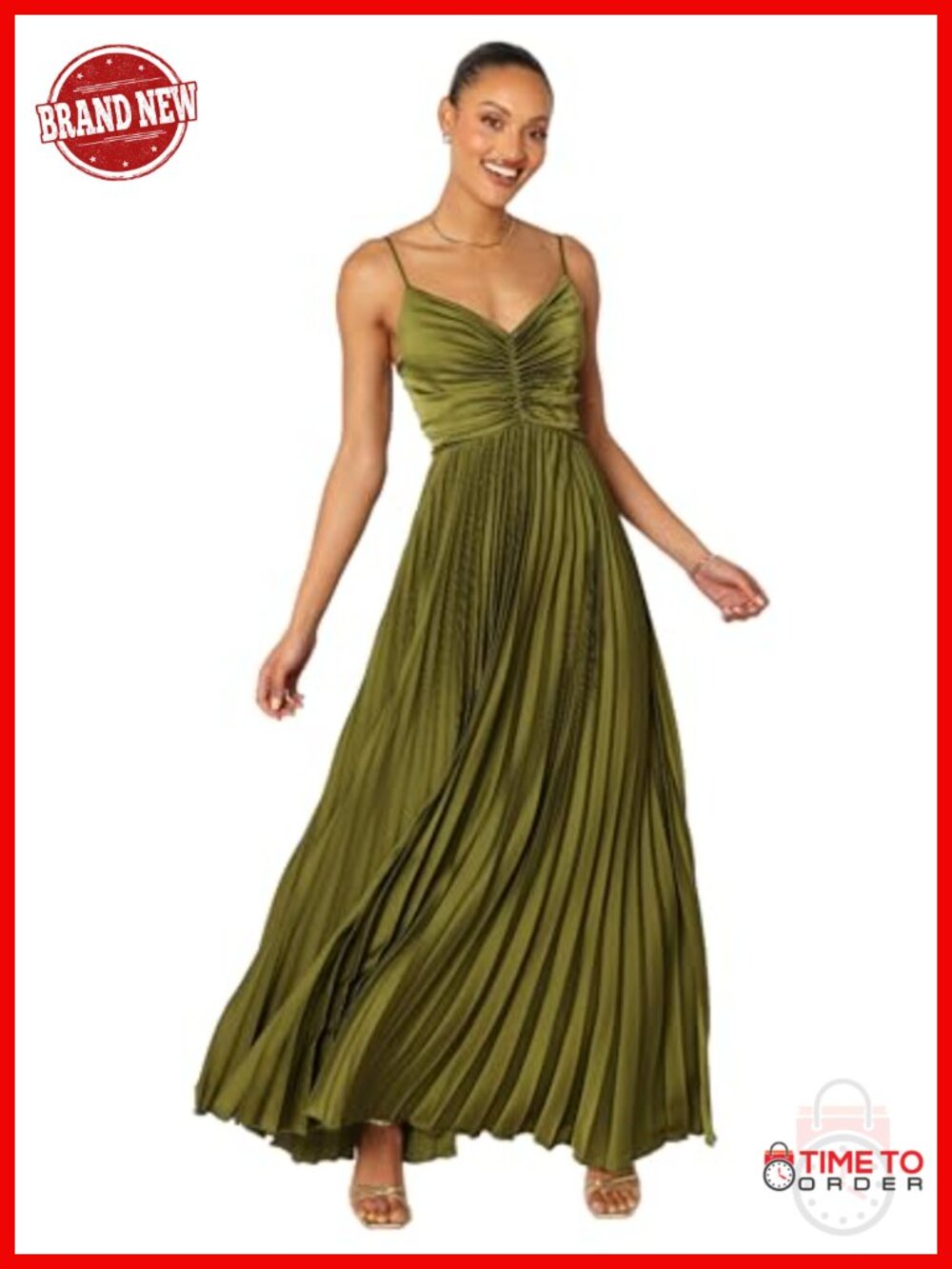 Petal & Pup Pleated Satin Maxi Dress Sleeveless V-Neck Formal Party